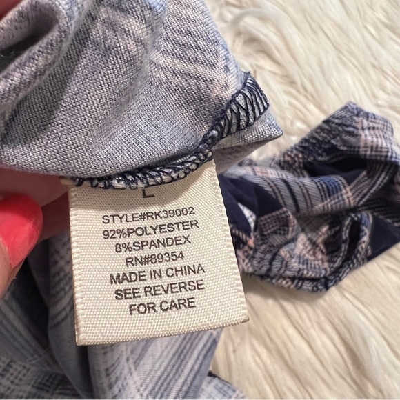 No Comment Off Shoulder Top Navy Plaid - Picture 11 of 11